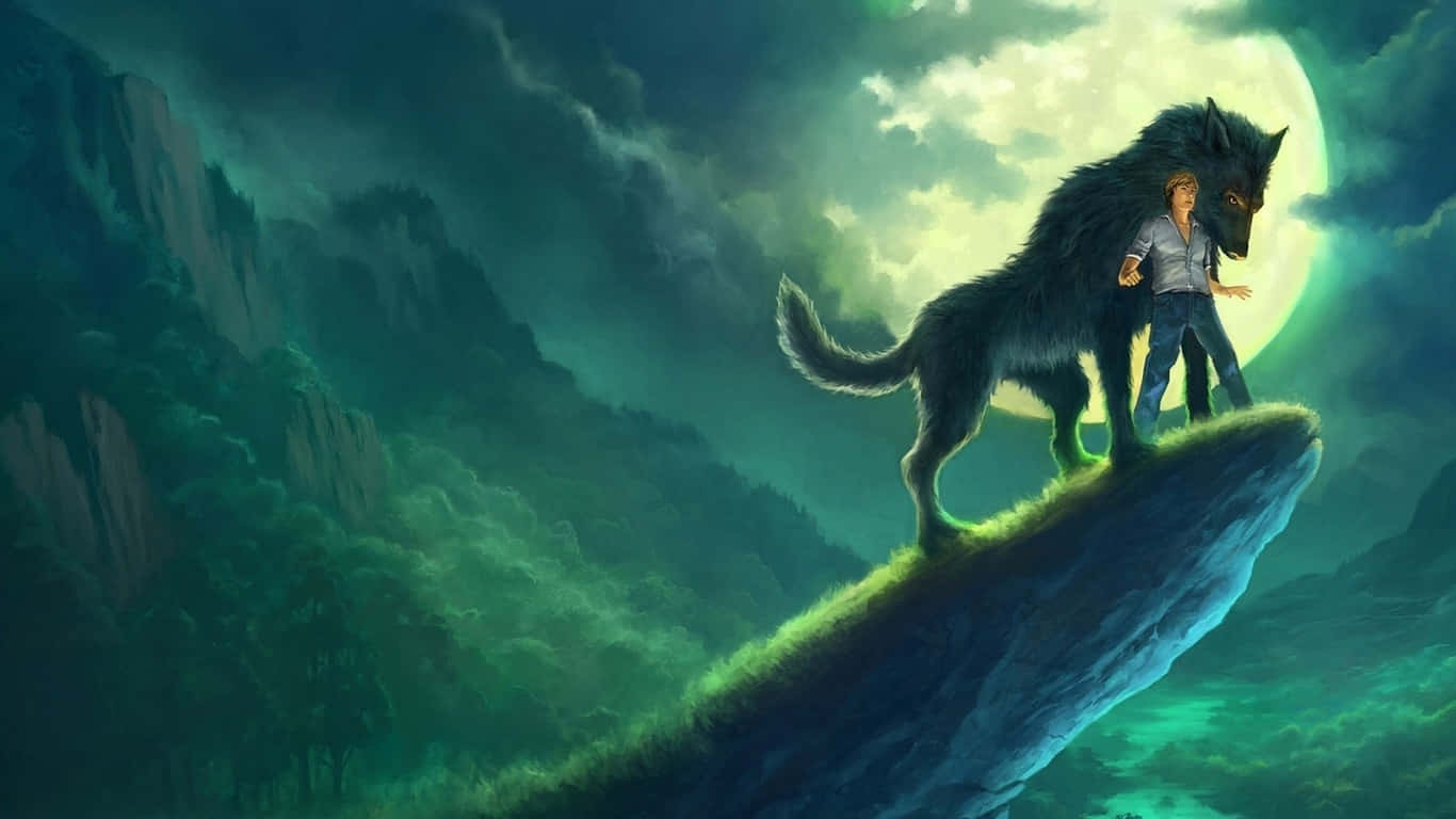 Captivating Mythical Wolf in a Mystical Forest Wallpaper