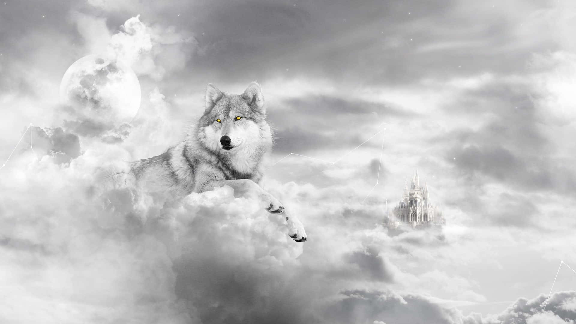 Majestic Mythical Wolf in a Mysterious Forest Wallpaper