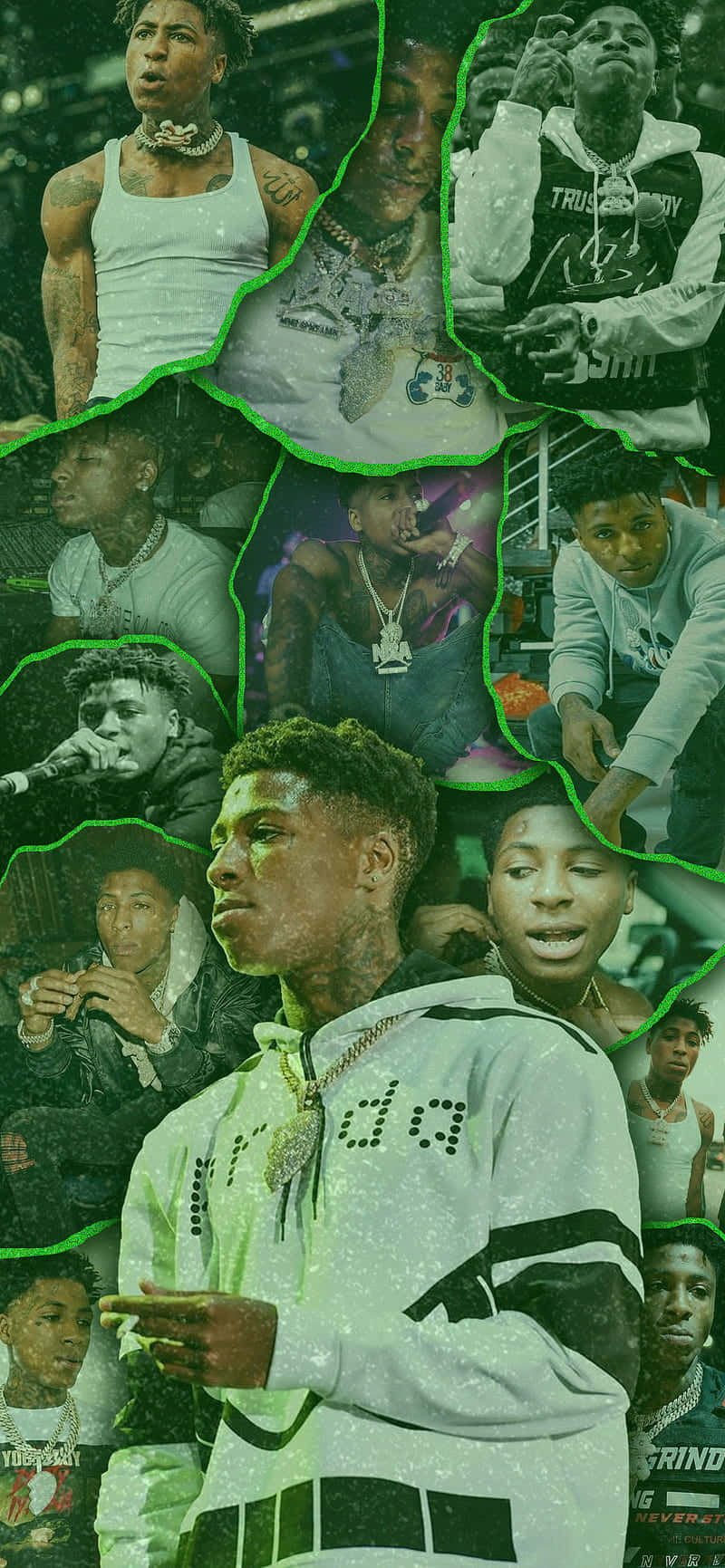 N B A Young Boy Green Collage Aesthetic Wallpaper