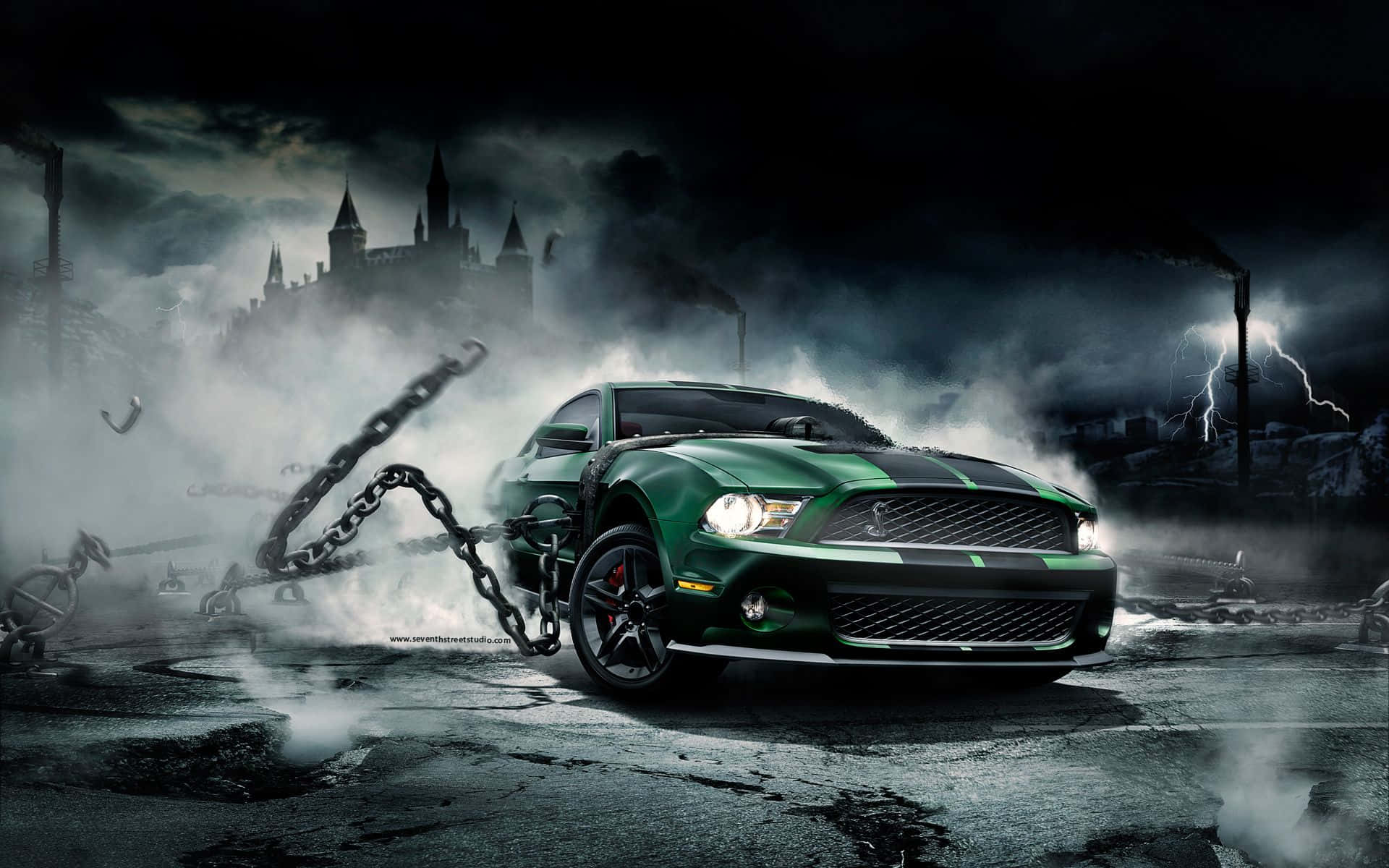 N F S World Green Mustangin Dark Fantasy Setting Wallpaper