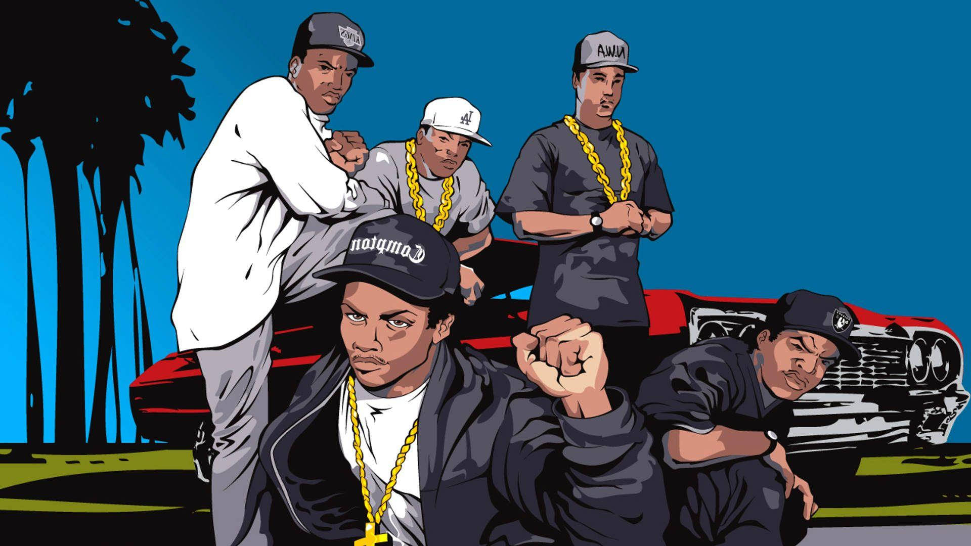 N.w.a. 90s Hip Hop Gangsta Pose Vector Art Wallpaper