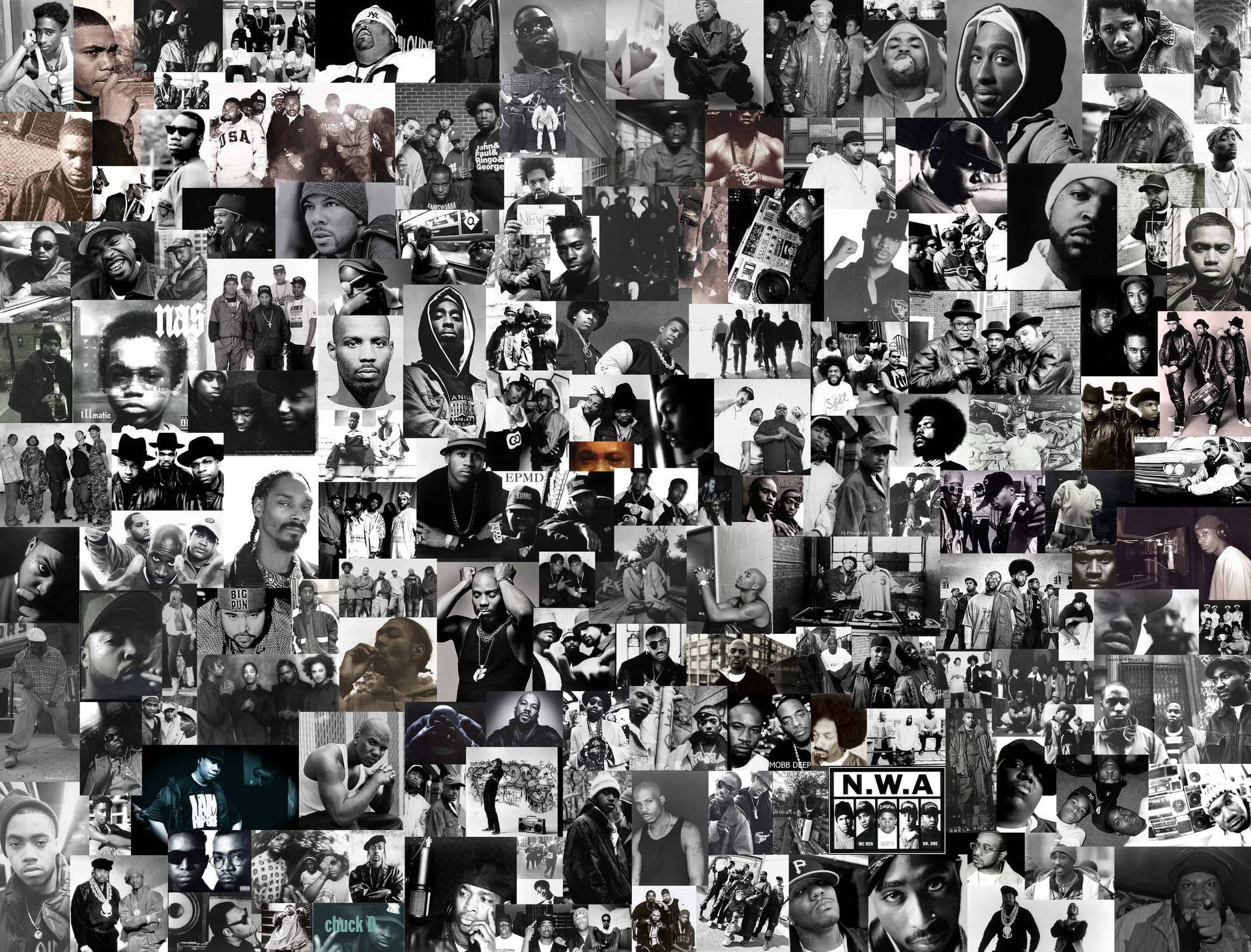 N.W.A. Hip Hop Rappers Collage: Tag den store navn hip hop rappere på et spændende og stilfuldt design Wallpaper
