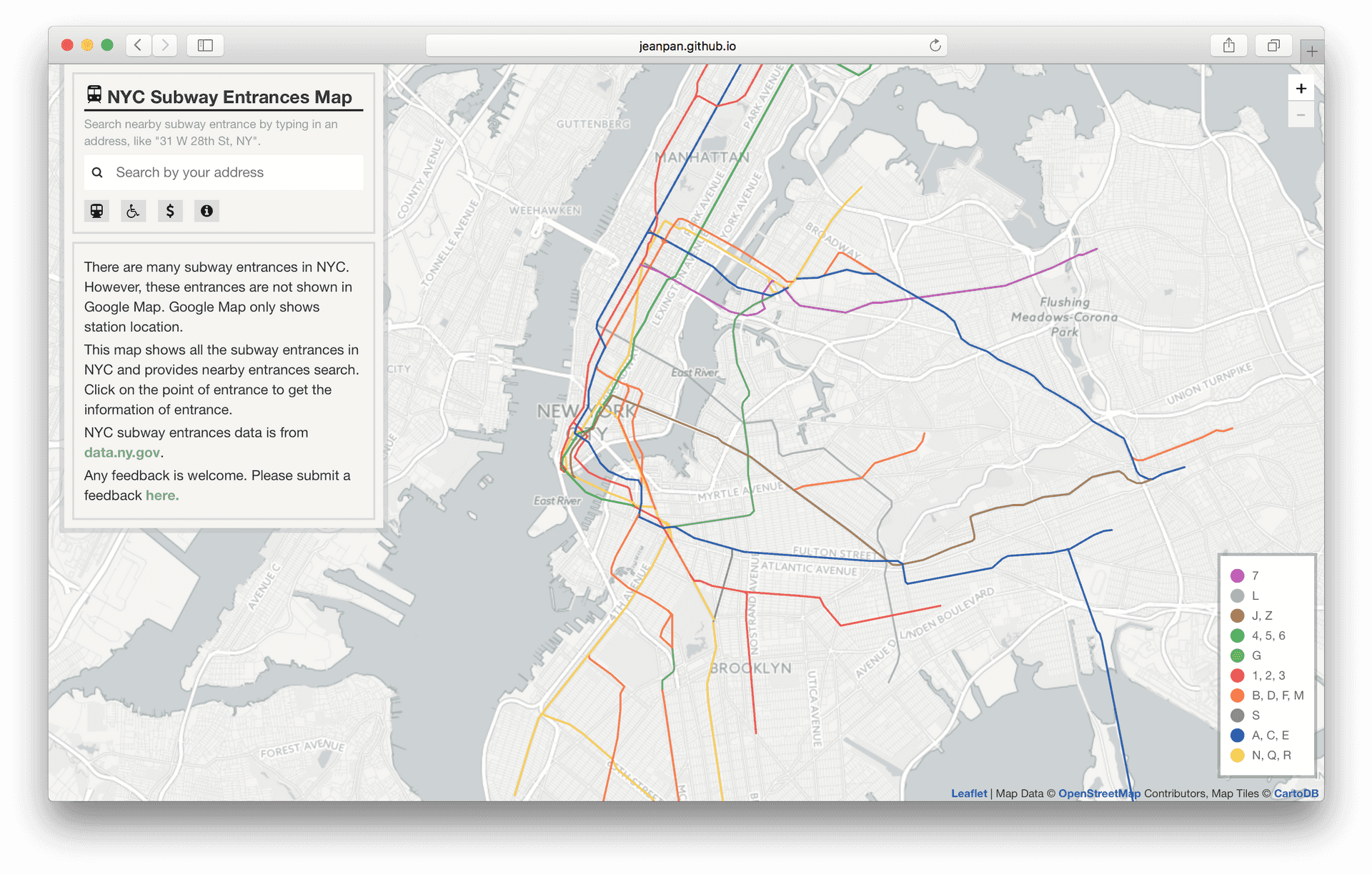 N Y C Subway Entrances Map Screenshot PNG