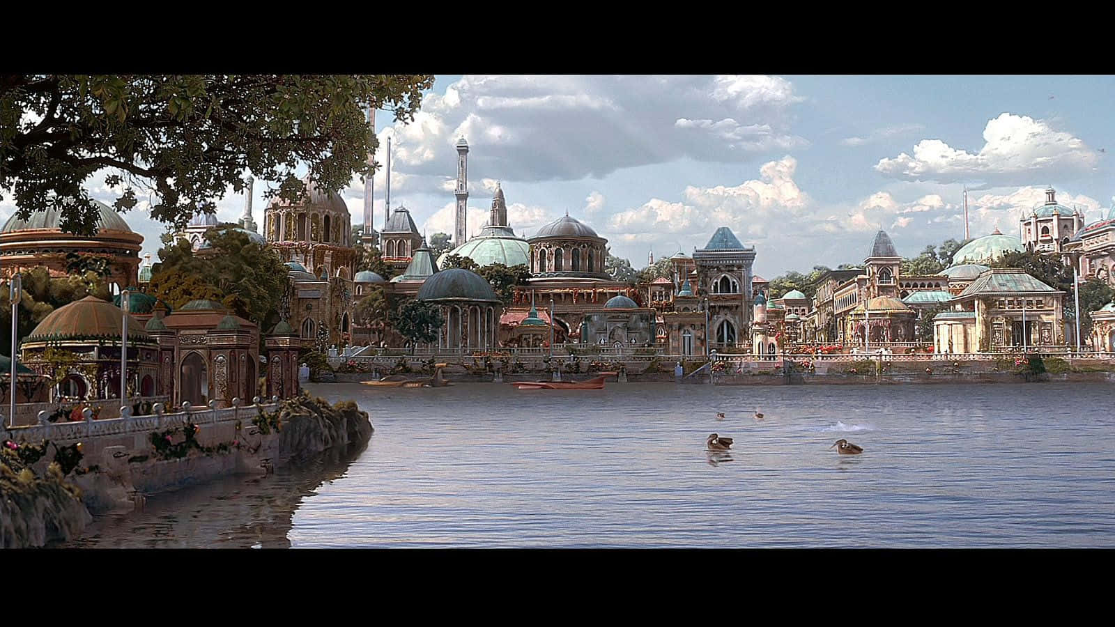Stunning landscape of the idyllic planet Naboo, featuring magnificent waterfalls and lush forests Wallpaper