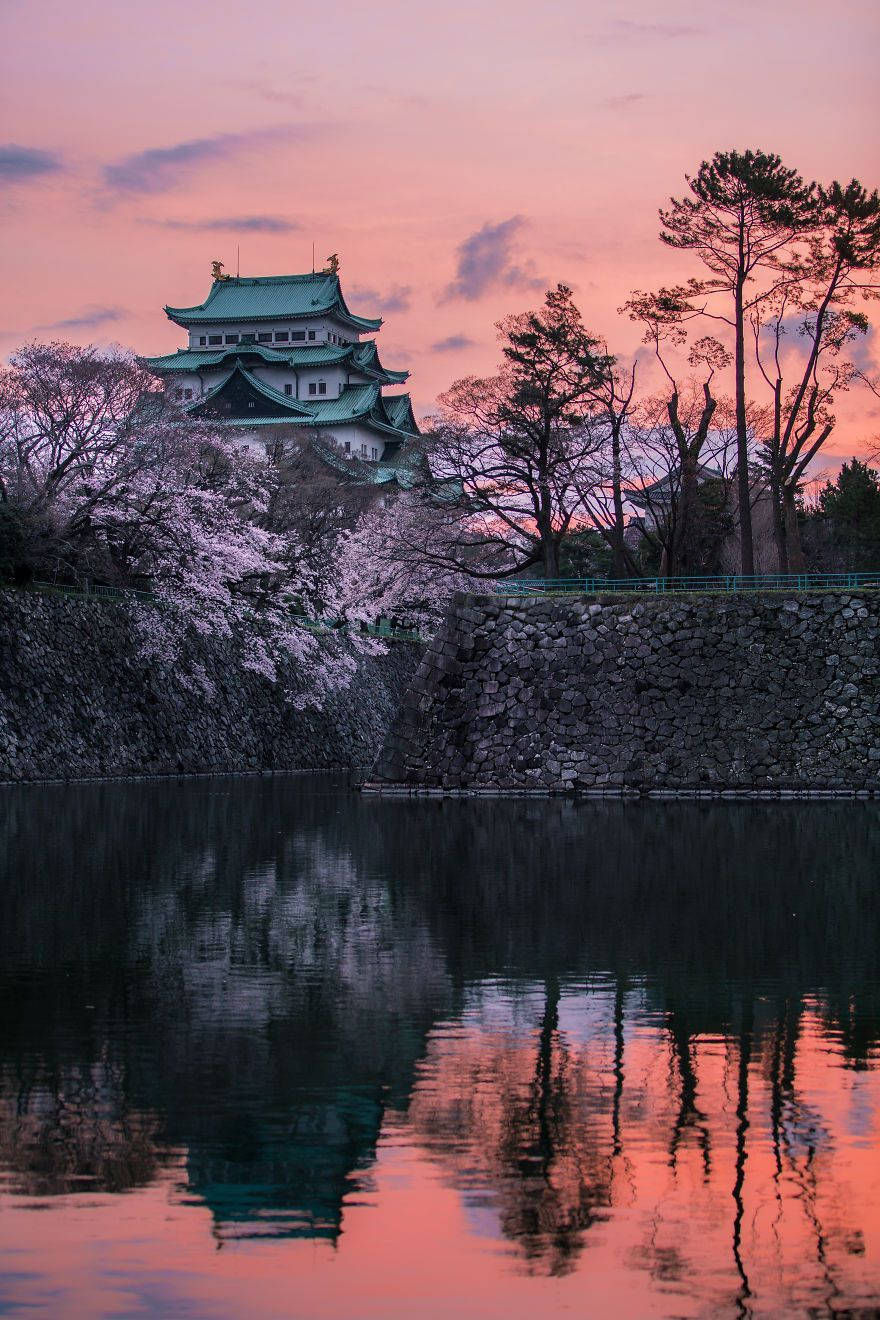 Castello Di Nagoya Durante Il Tramonto Sfondo
