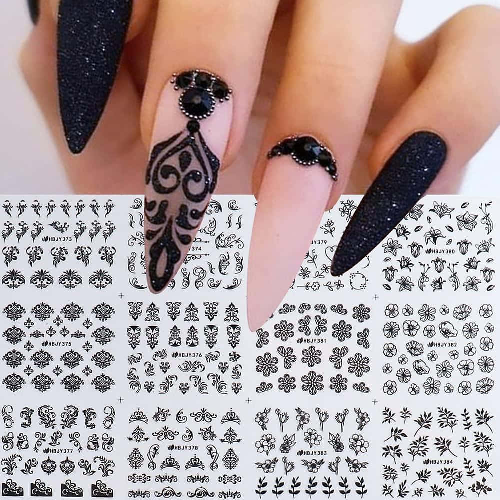 Gothic Black Fake Nails Long Square Full Acrylic Nail Tips Press On Nails  Decor | eBay