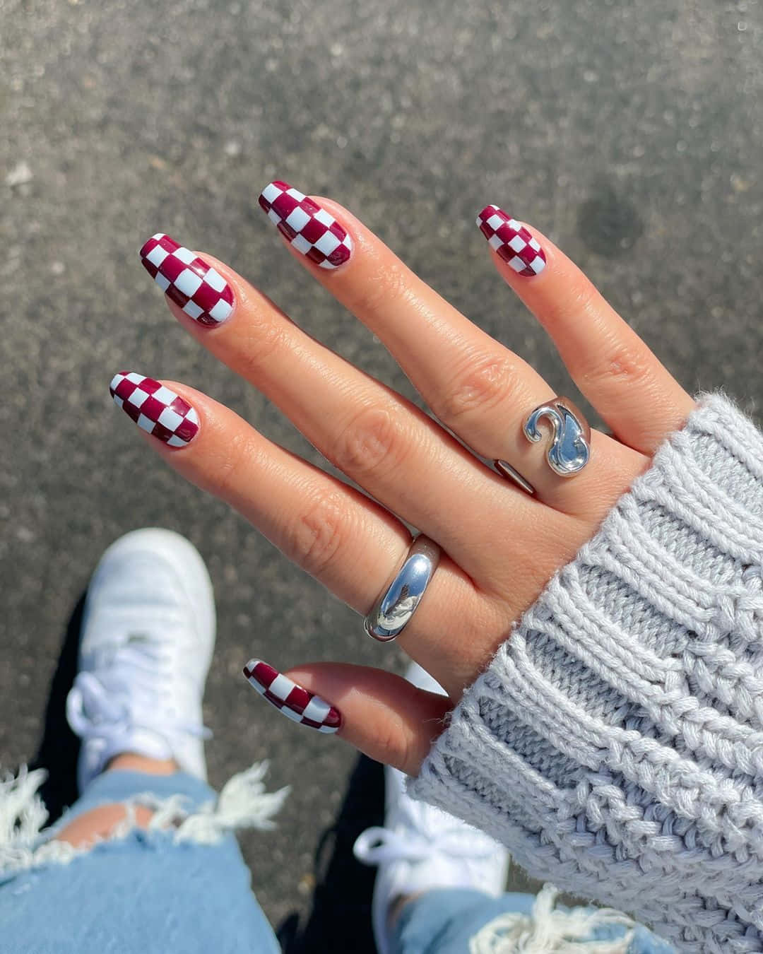 Red And White Checkered Nail Designs Picture