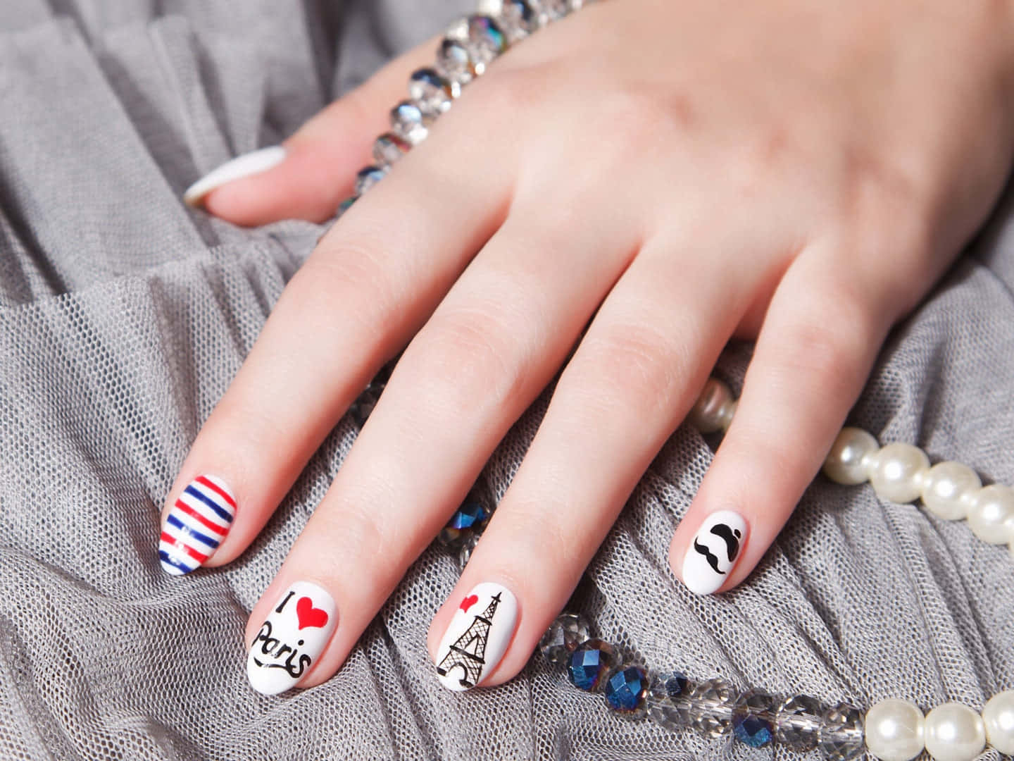 Black Red And White I Love Paris Nail Designs Picture