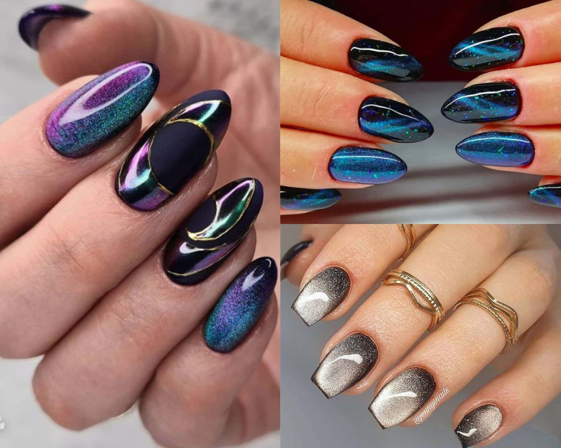 Glossy Dark Color Nail Designs Art Collage Picture