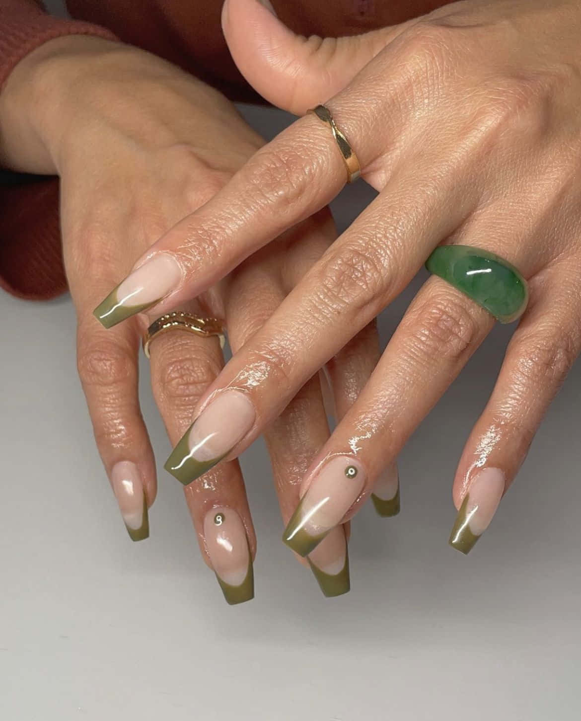 Nude Color And Light Green Nail Designs Picture