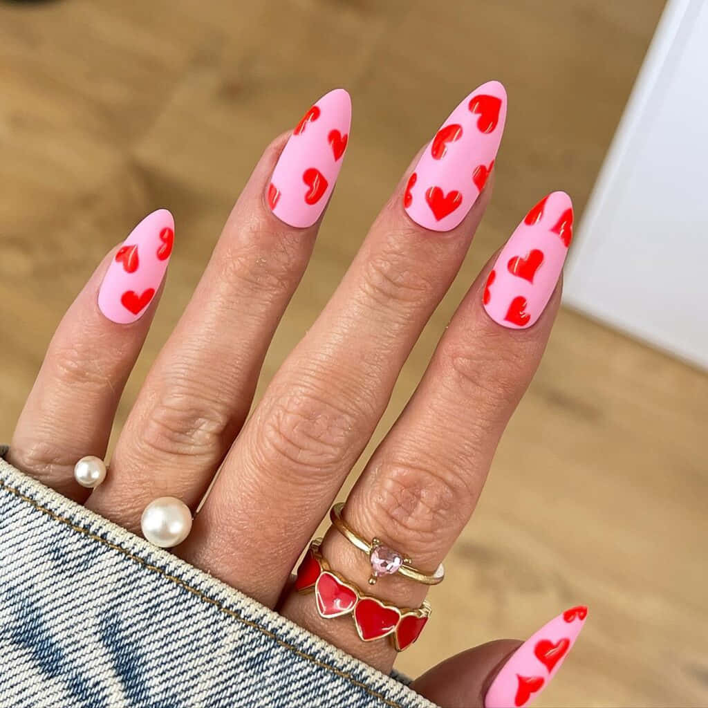 Pink And Red Heart Shaped Nail Designs Picture