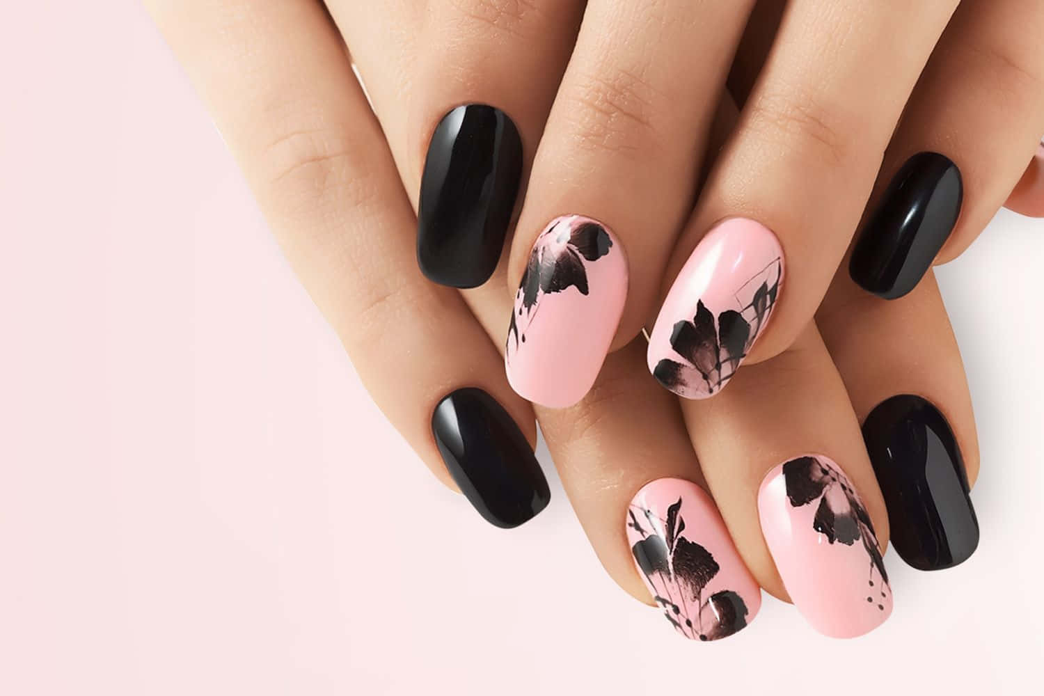 Black And Peach Nail Art Picture