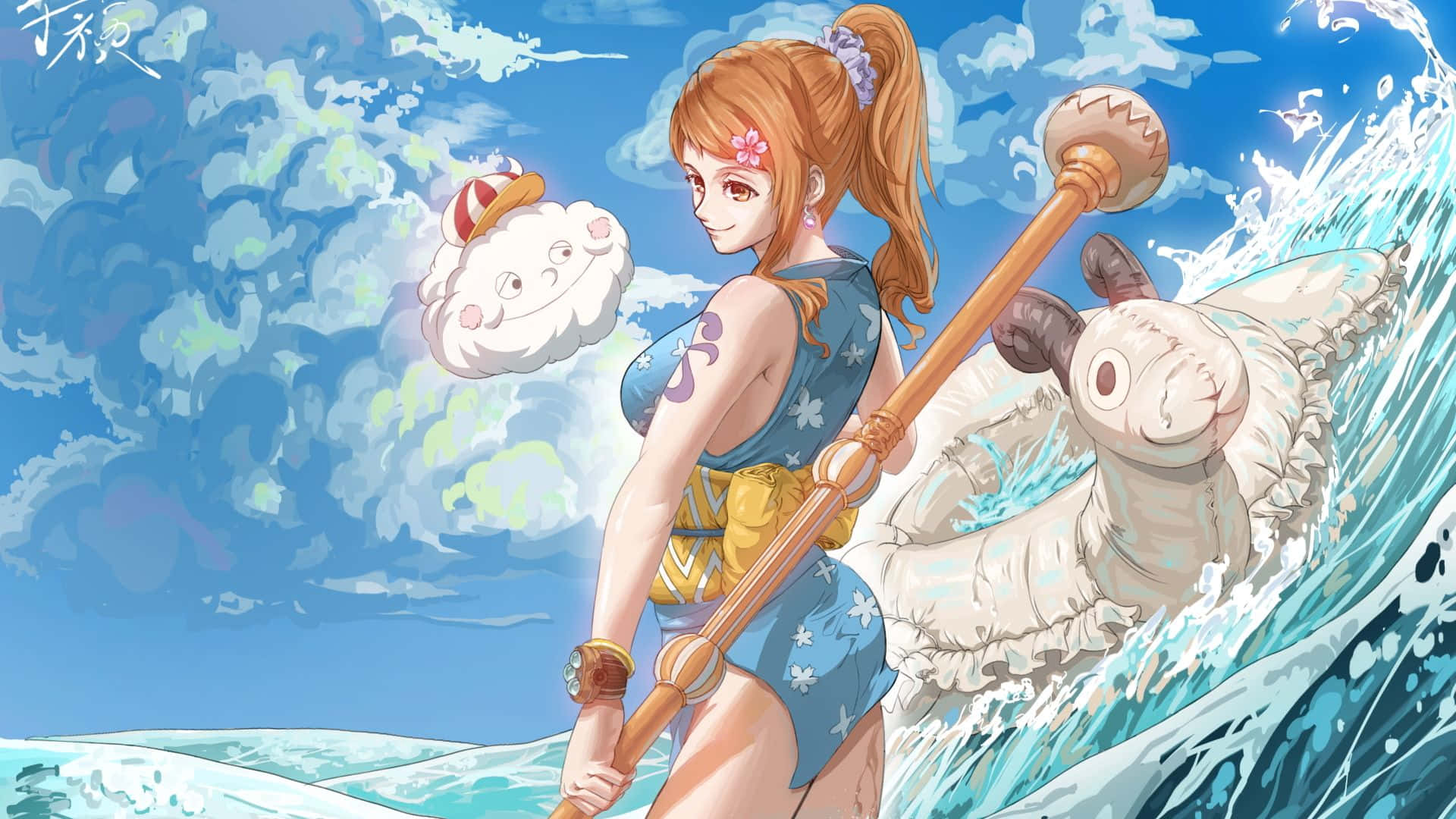 Nami One Piece With Zeus And Merry Wallpaper