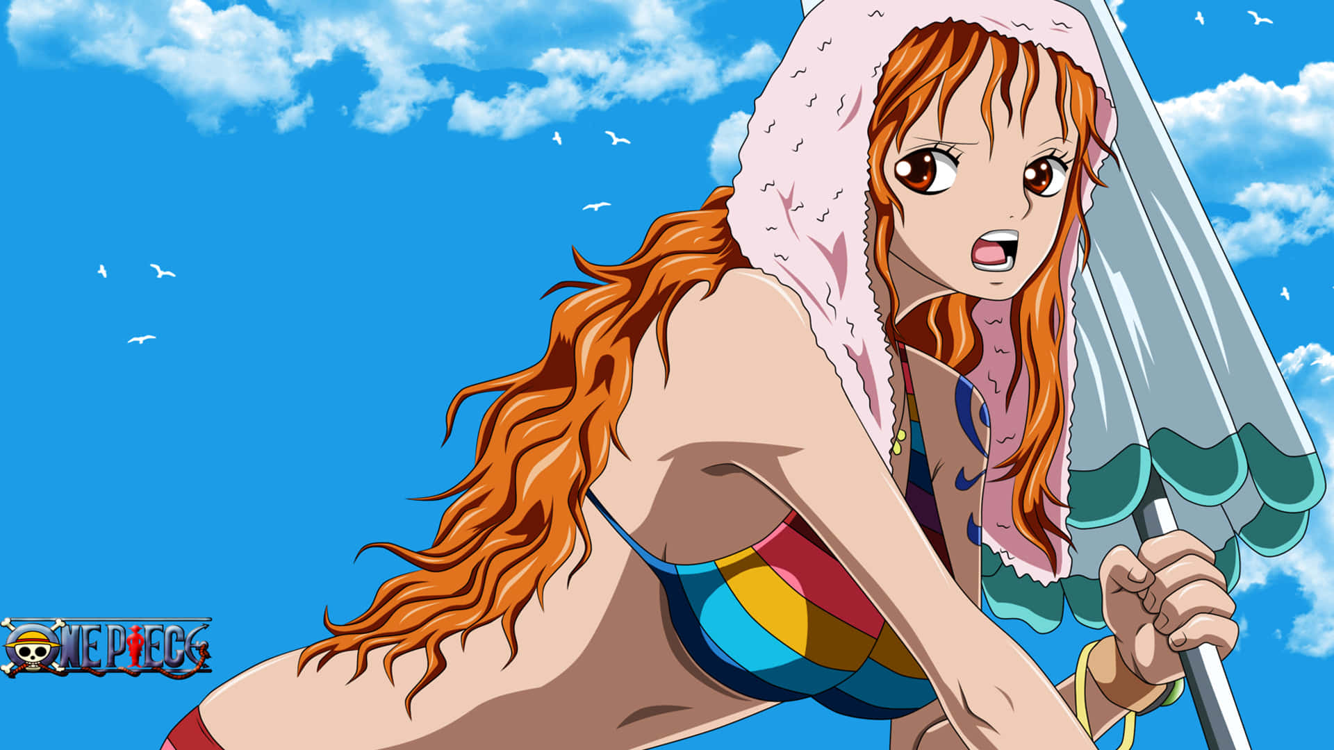 Genomblötadi Vatten Nami One Piece. Wallpaper