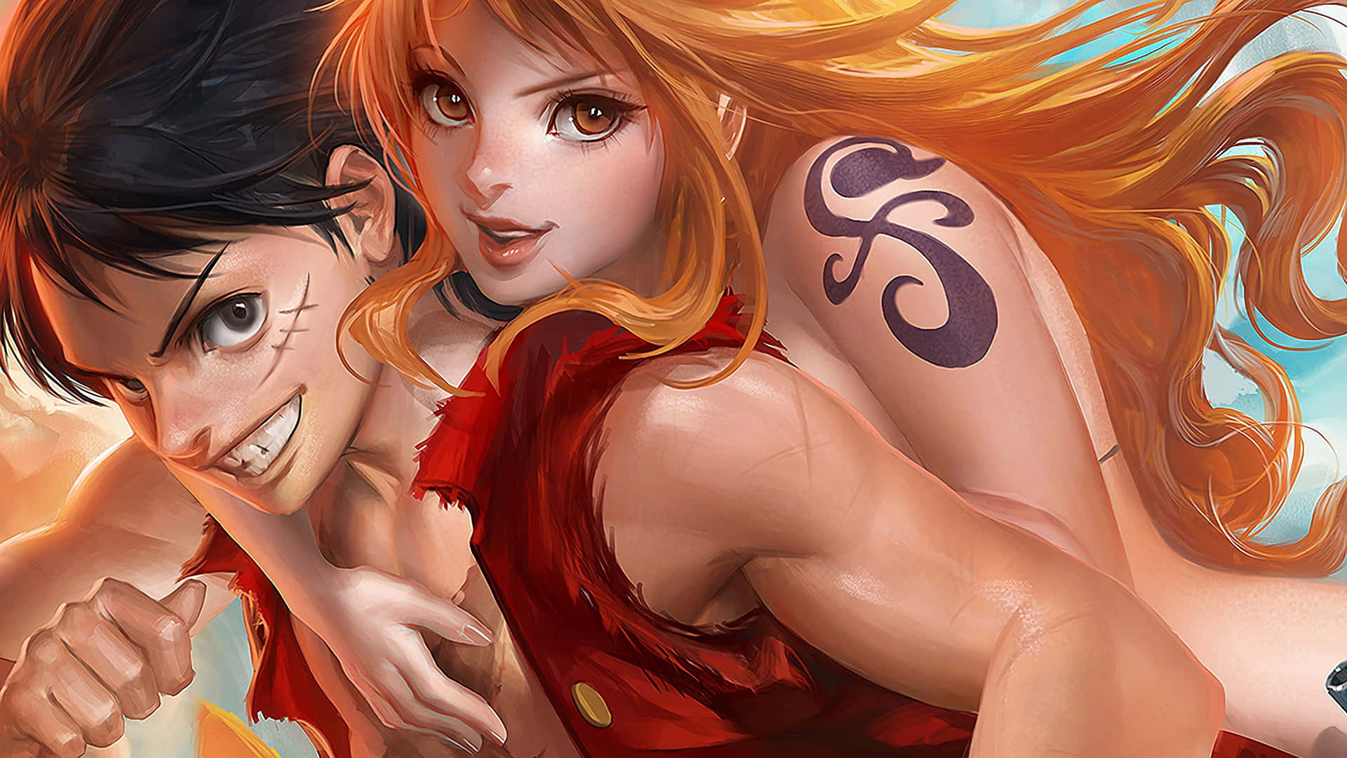 Digital Painting Luffy And Nami One Piece Wallpaper