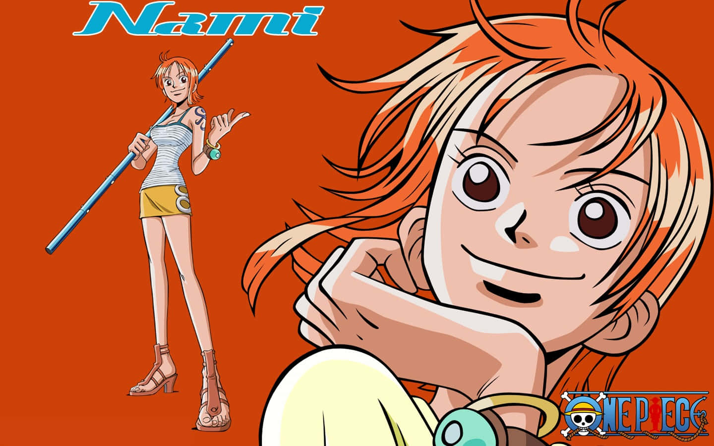 Download Young Nami One Piece Against Dark Orange Backdrop Wallpaper ...