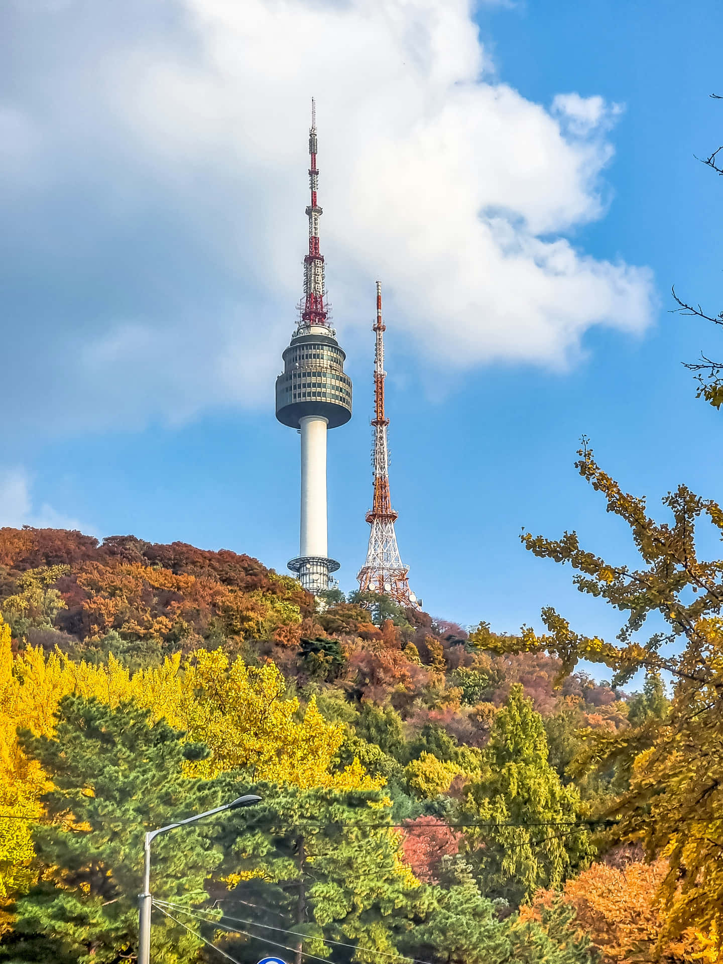 Download Namsan Seoul Tower Autumn Scenery Wallpaper | Wallpapers.com