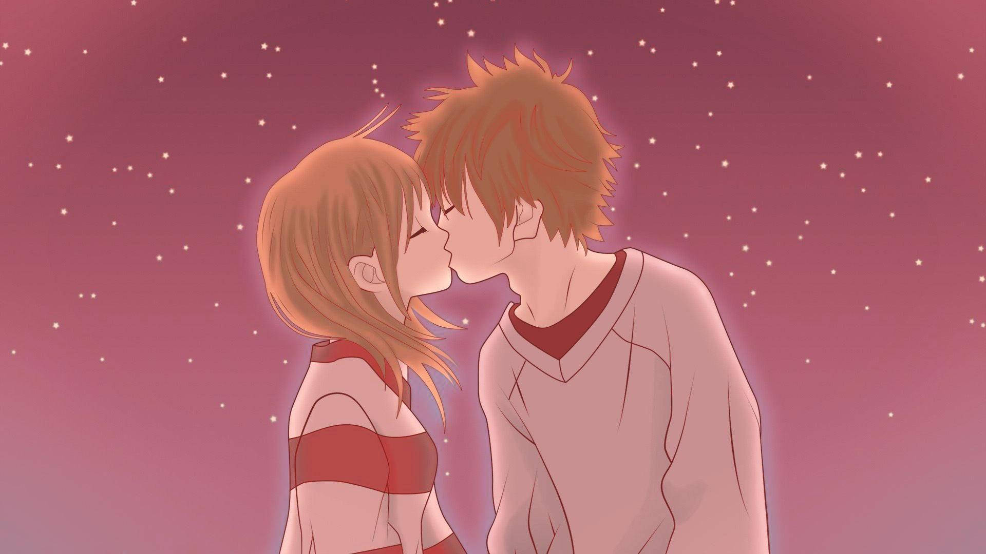 Download Nanami And Motoharu Anime Couple Kiss Wallpaper 