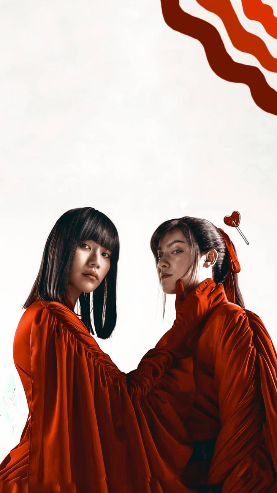 Nanno And Yuri In Red Outfits Wallpaper