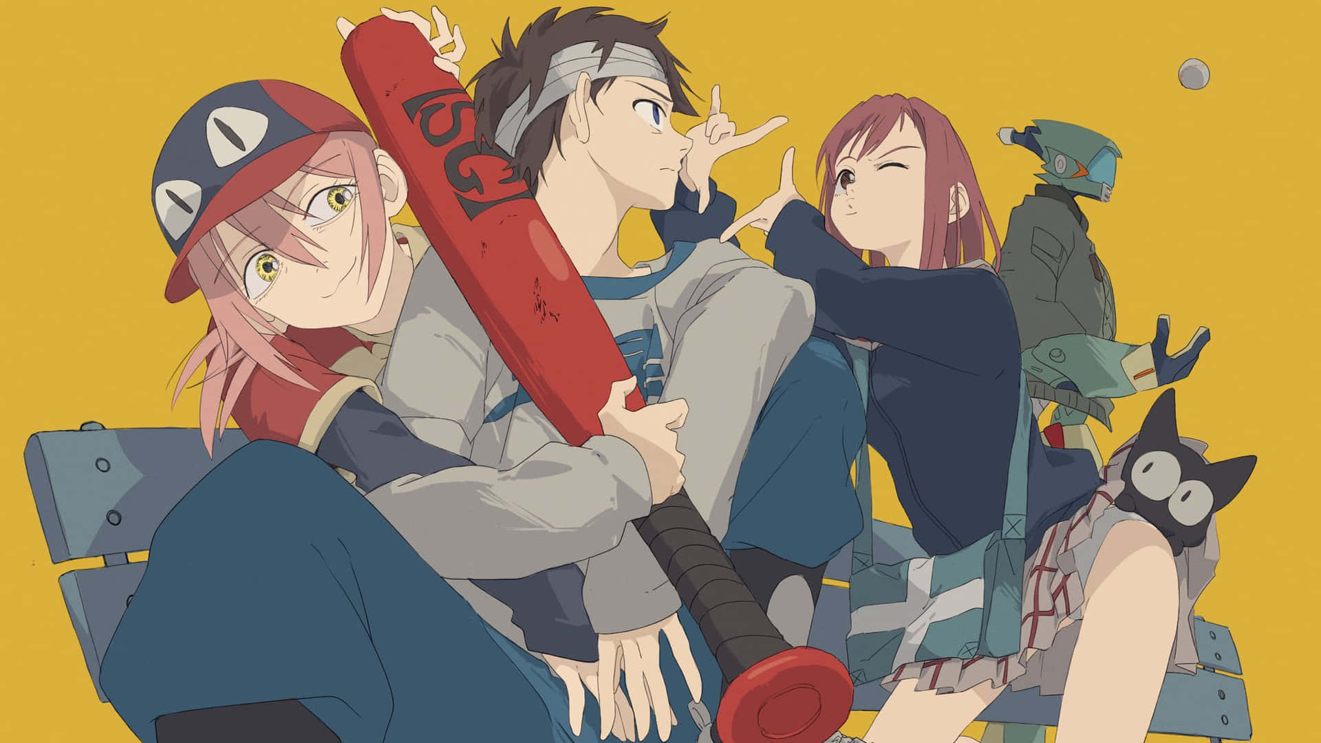 Naota Nandaba striking a thoughtful pose in the mysterious world of FLCL Wallpaper