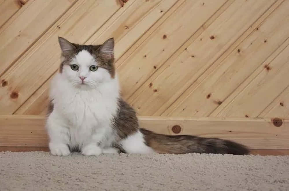 Charming Napoleon Cat Lounging Atop a Cushion Wallpaper