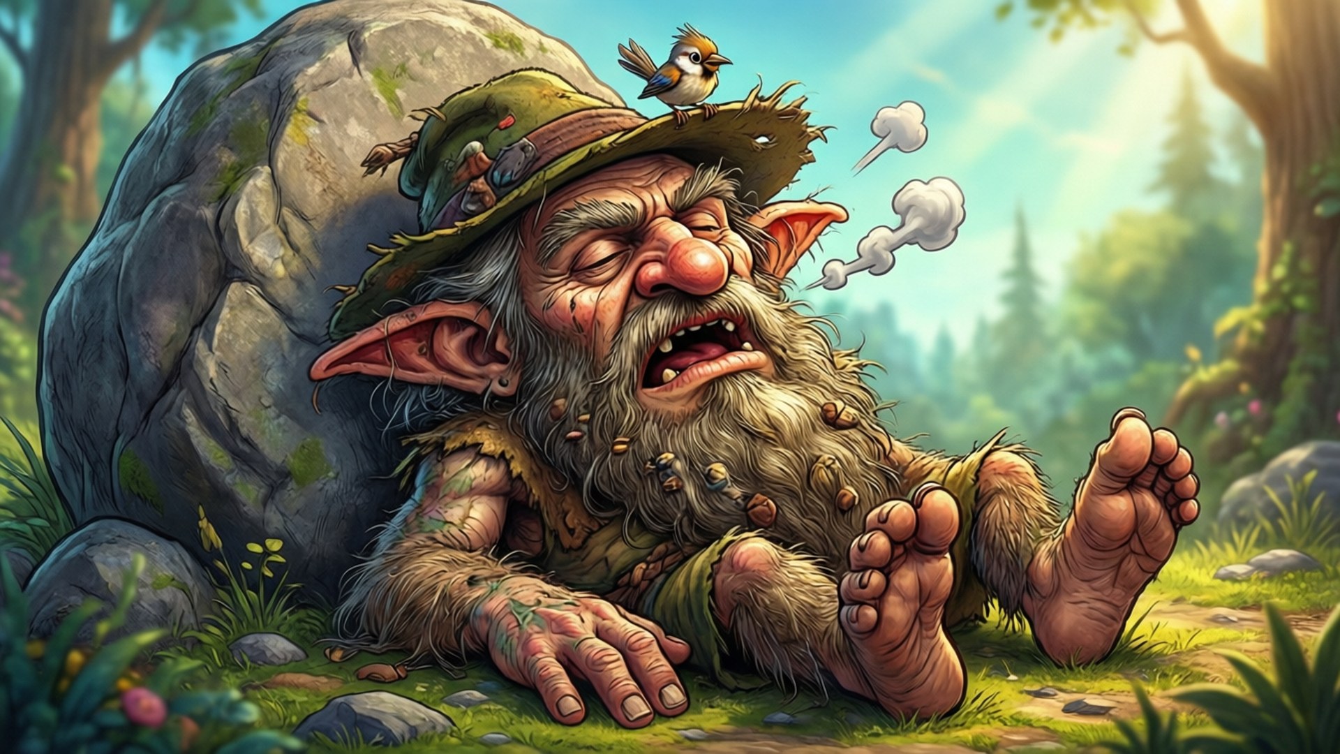 Sovende Gremp med Fugl Bakgrunner