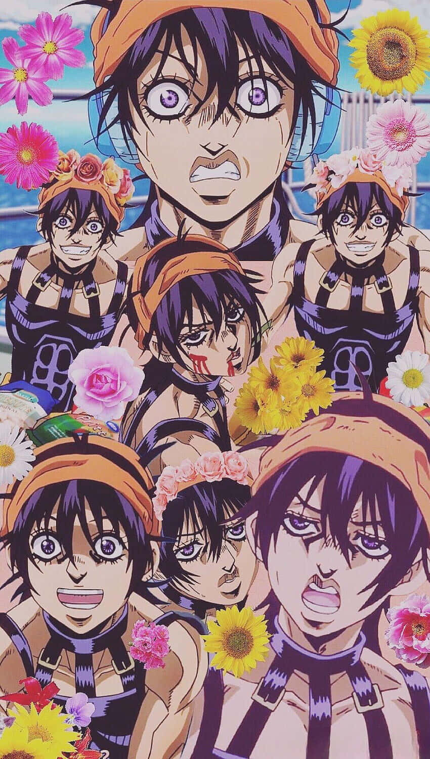 Narancia Ghirga with a fierce expression in front of a vivid background Wallpaper
