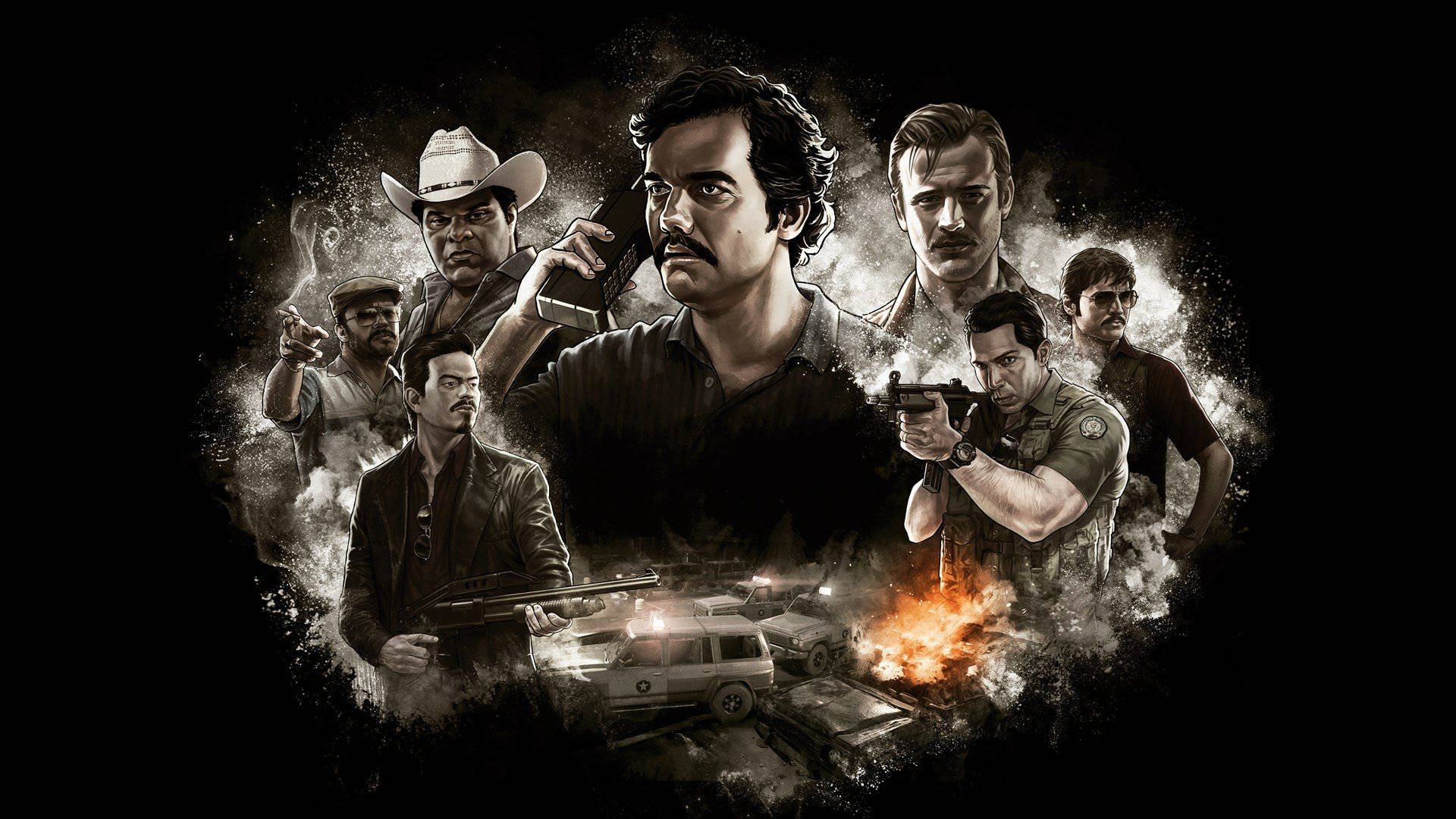 Narcos Characters With Pablo Escobar Wallpaper