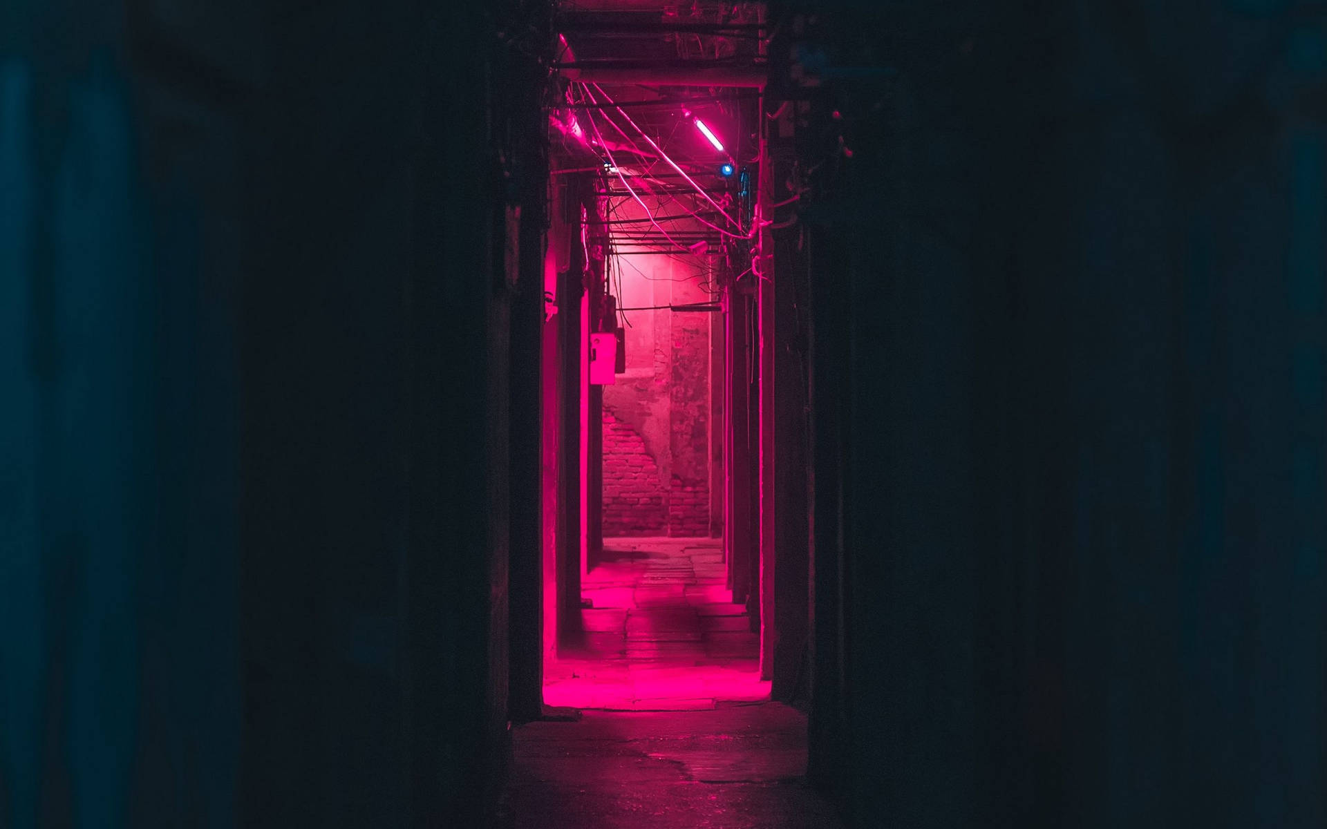 Narrow Passageway With Neon Pink Lights Wallpaper