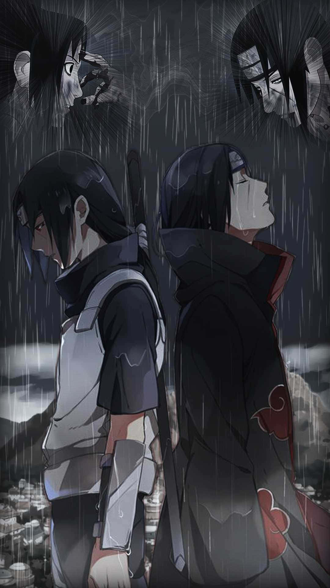 Uchiha Under Rain Naruto Æstetisk Telefon Wallpaper