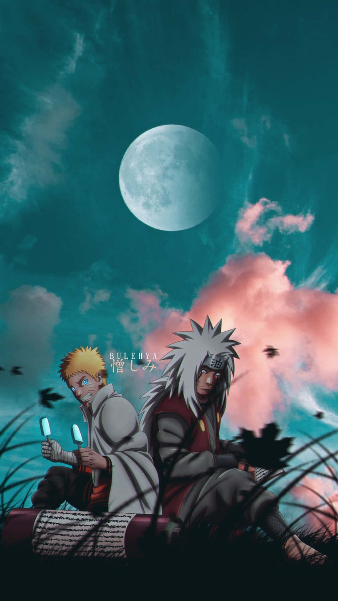Wallpaperunder Månen Jiraiya Och Naruto Estetisk Telefonbakgrundsbild. Wallpaper