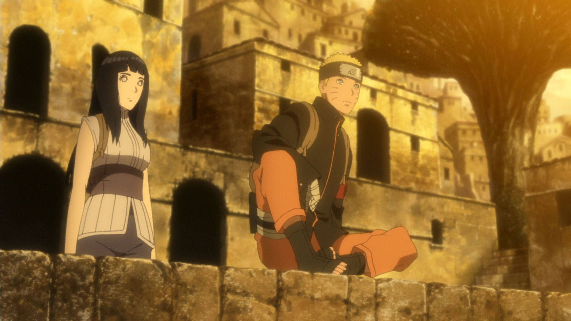 Naruto And Hinata On A Stone Structure Wallpaper