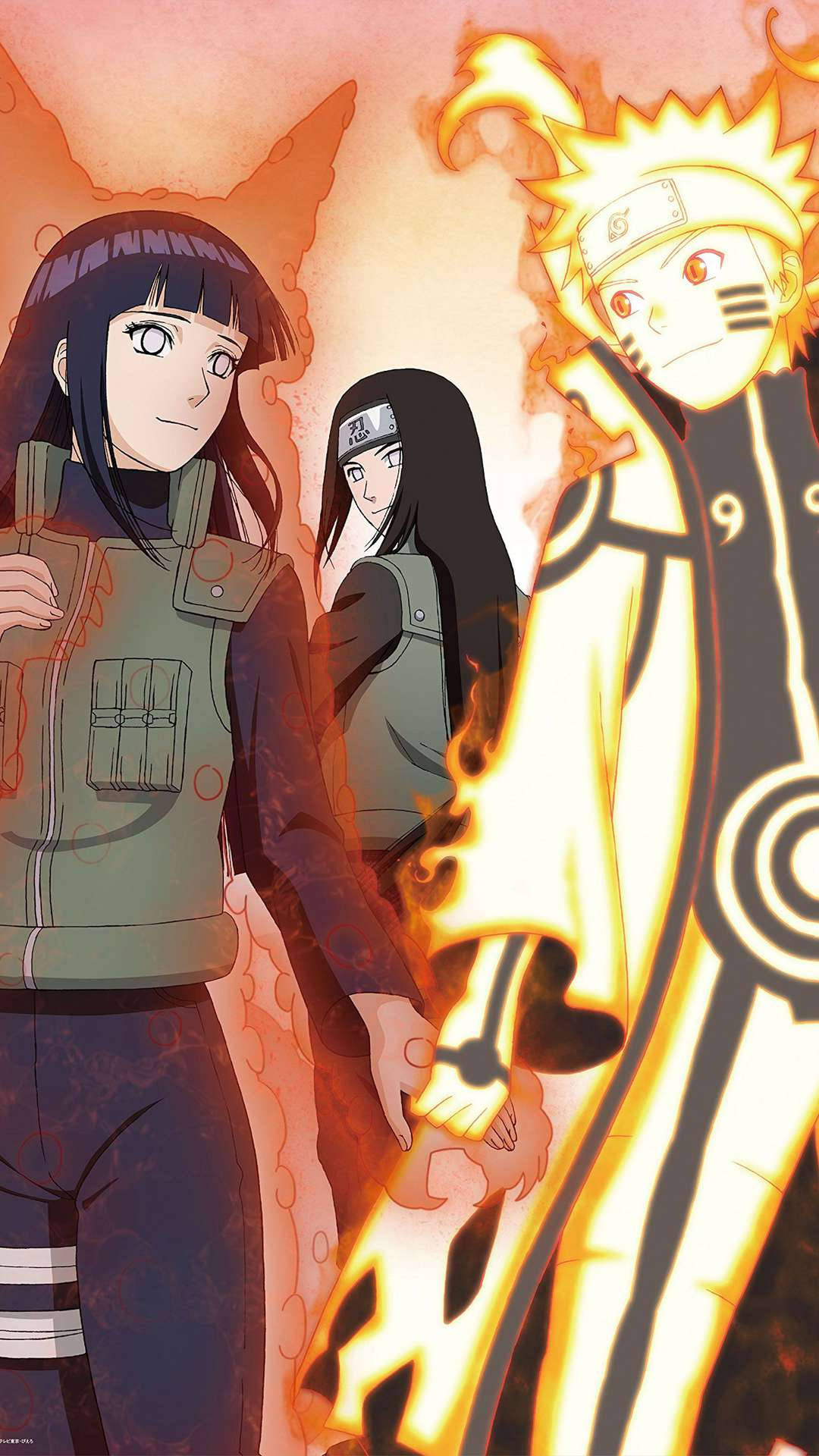 Naruto og Hinata med Neji mistede i Tanke Tapet Wallpaper