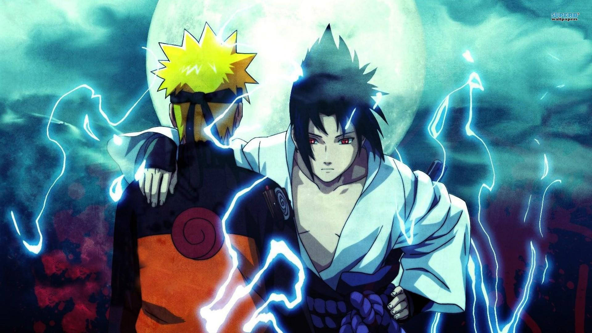 Naruto and Sasuke, locked in an epic battle. Wallpaper