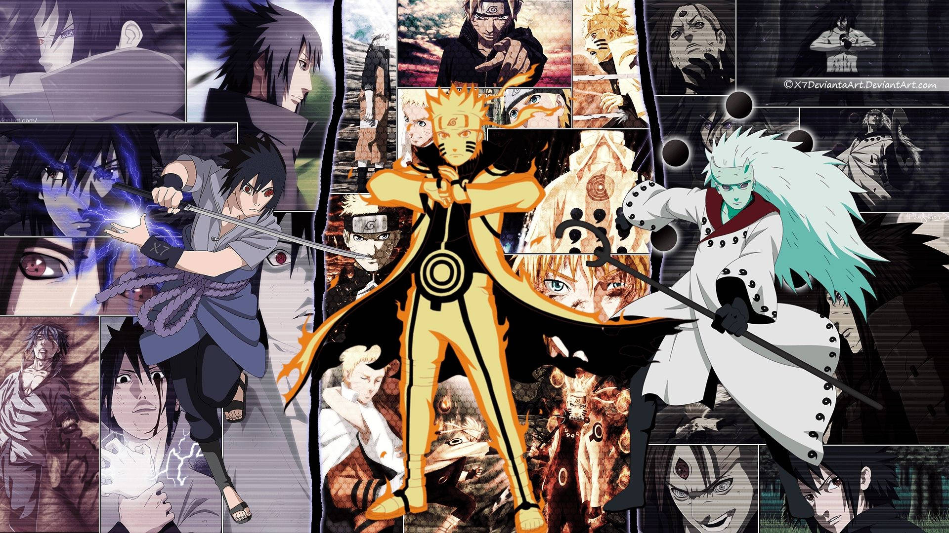Narutooch Sasuke Med Uchiha Madara På Dator- Eller Mobilskärmen. Wallpaper