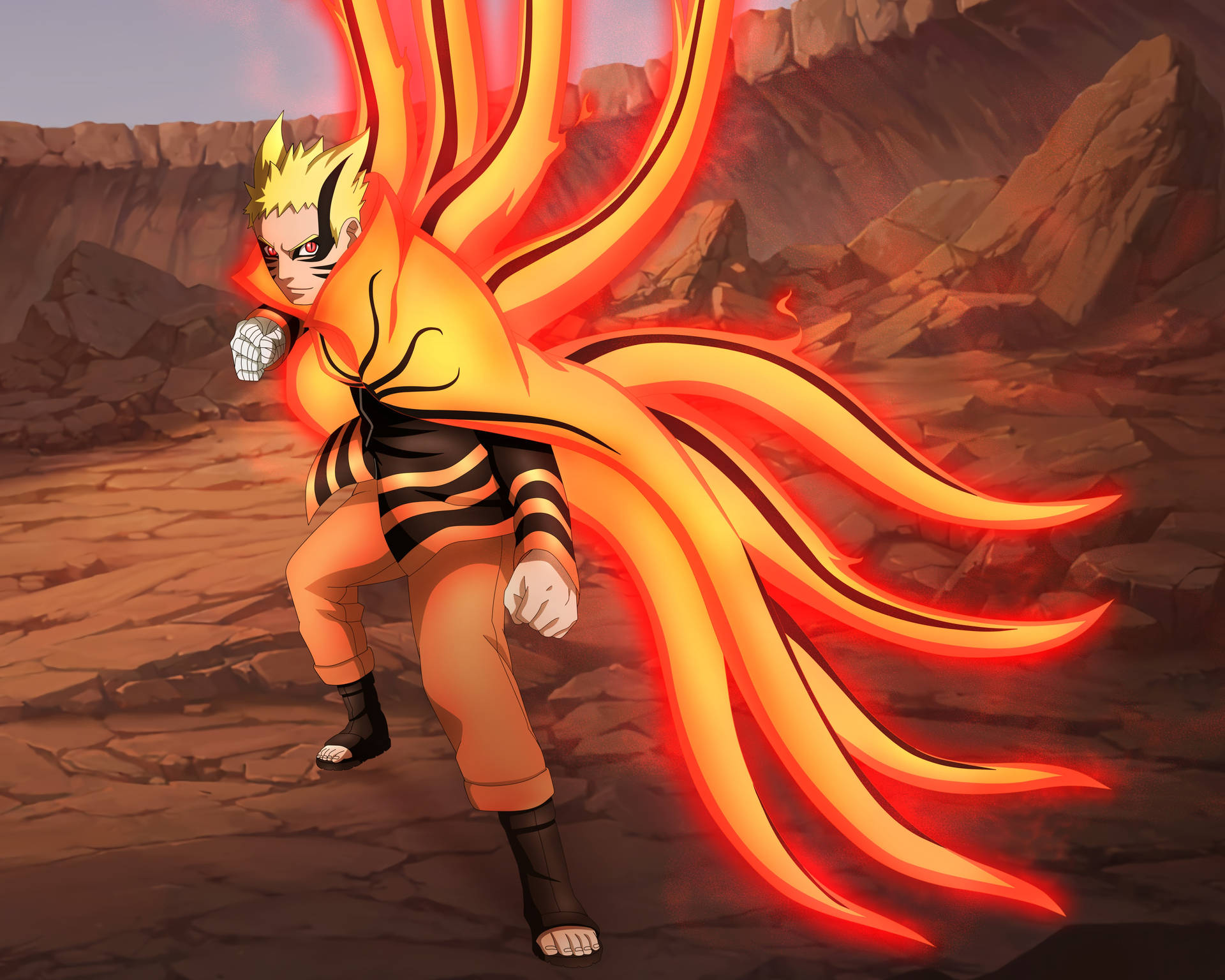 Naruto Baryon Mode On Battlefield Background