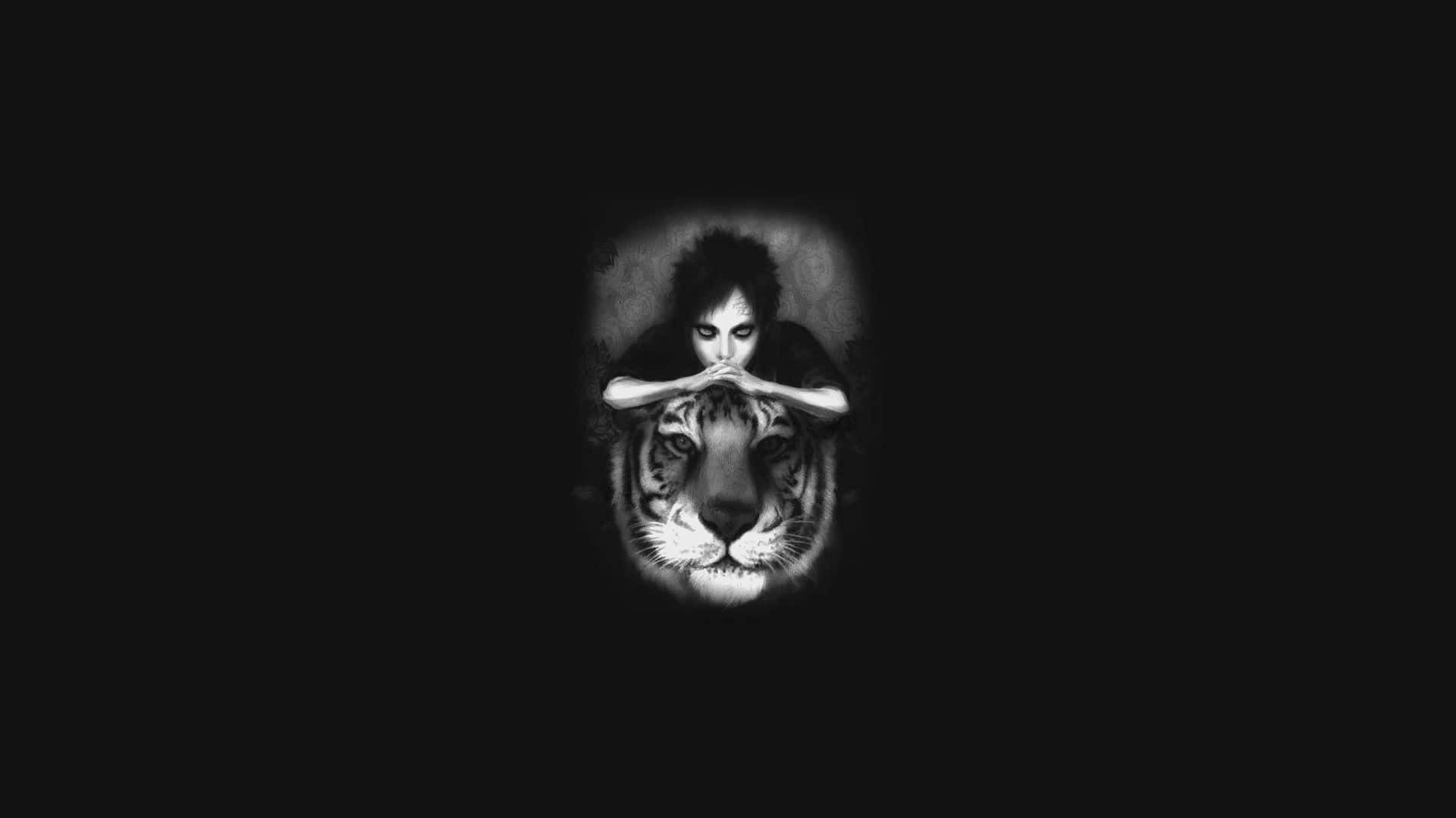 A Woman Is Sitting On A Tiger's Head