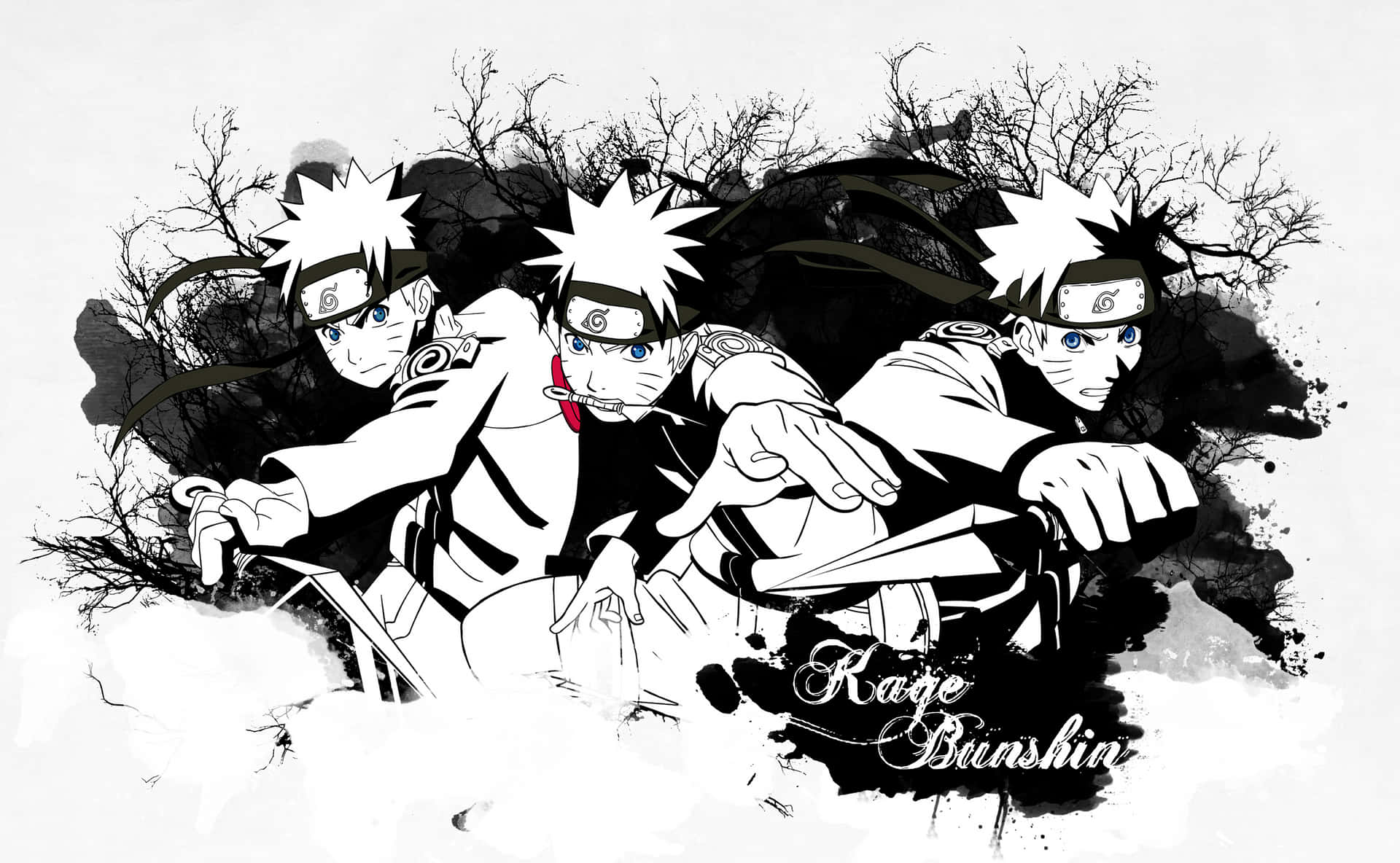Einverspielter Naruto Uzumaki In Schwarz Und Weiß Wallpaper