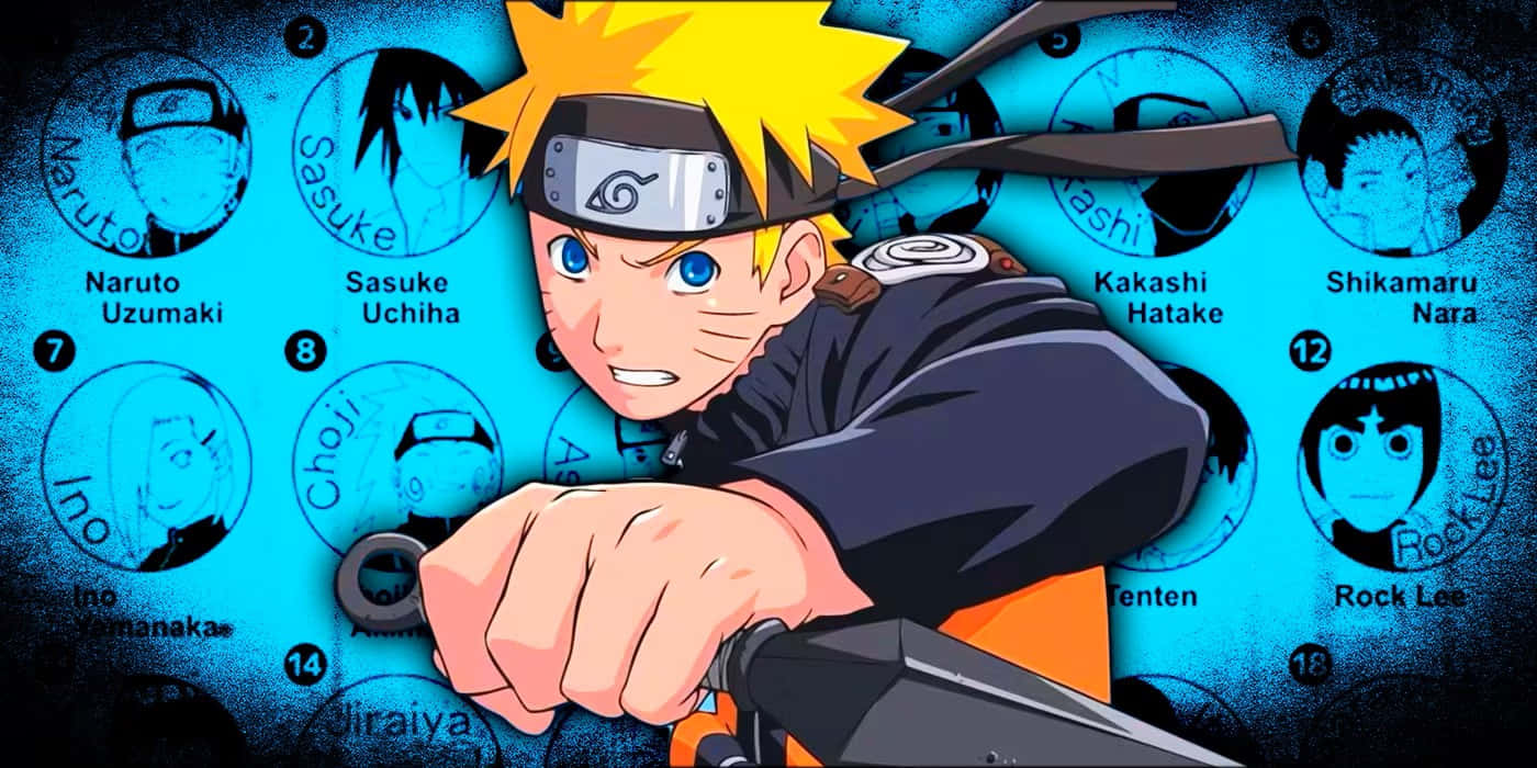 Naruto Personage Montage Blauwe Achtergrond Achtergrond