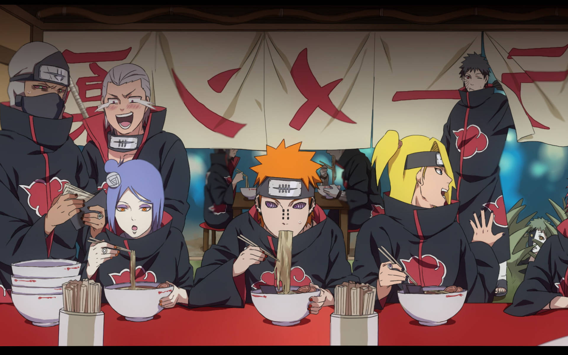 Naruto Characters Akatsuki In Ramen House Wallpaper
