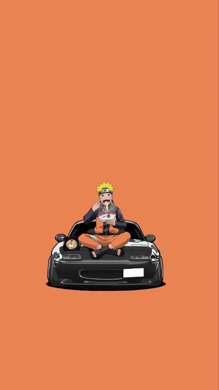 Naruto Eating On A Car Anime Background