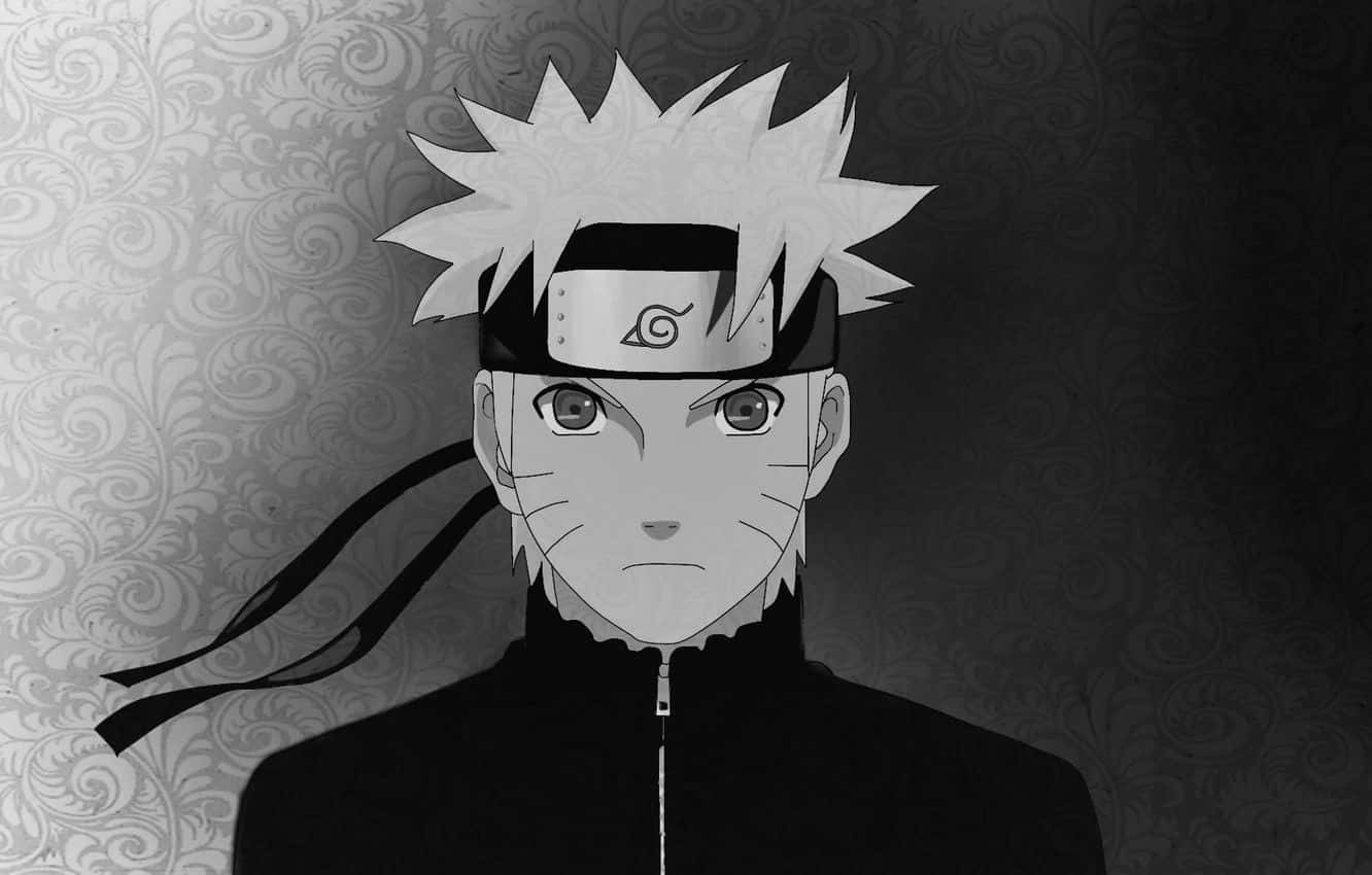 side close up portrait of Naruto wearing black and white ninja s
