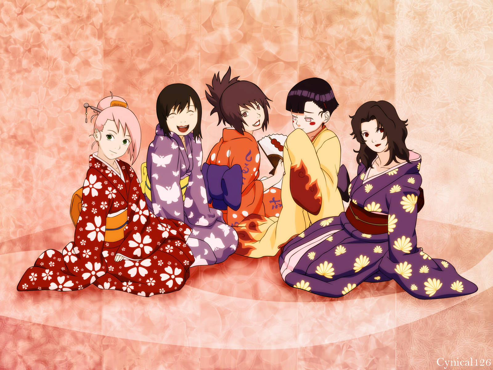 Ragazze Naruto In Kimono Sfondo