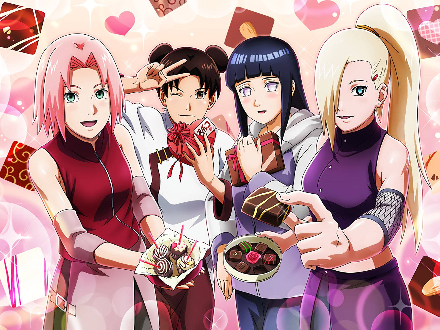 Ragazze Di Naruto Con Il Cioccolato Di San Valentino Sfondo