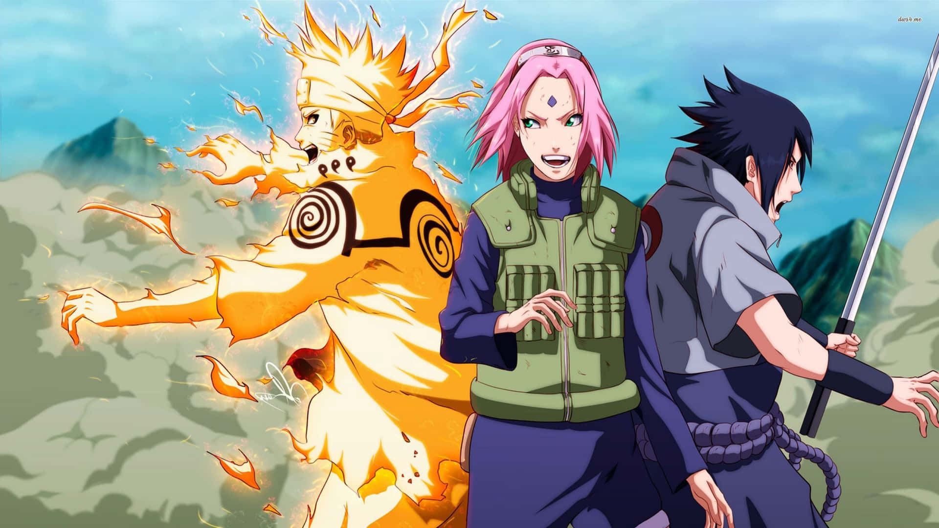 Kakashi,naruto, Sasuke Och Sakura: Ett Starkt Team. Wallpaper