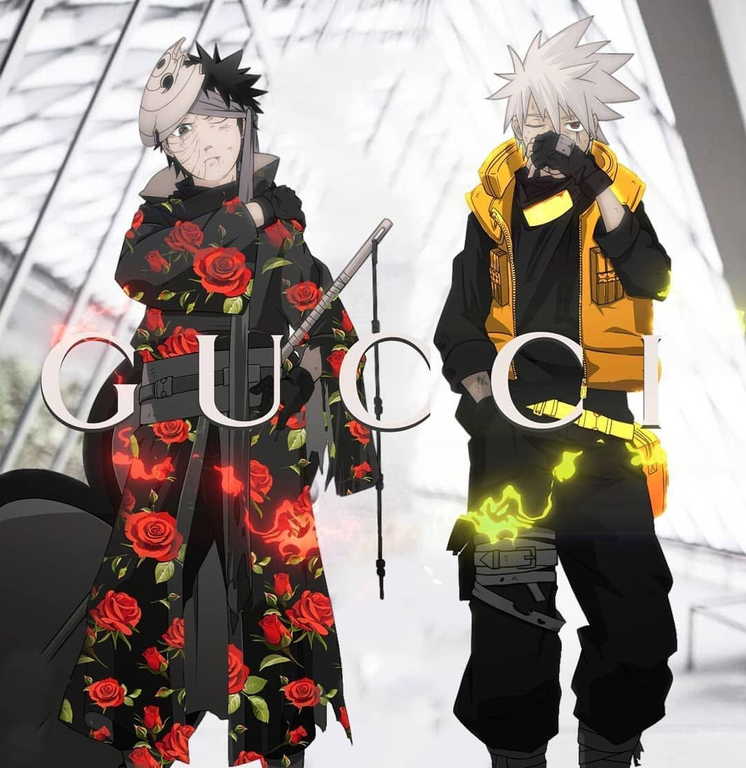 Naruto Obito Uchiha og Kakashi Hatake På Gucci Wallpaper Wallpaper