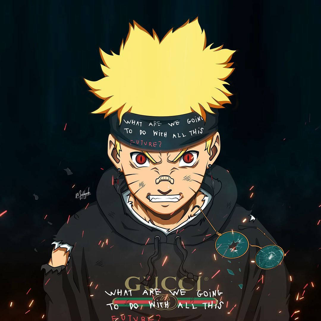 Naruto In A Black Gucci Hoodie Wallpaper