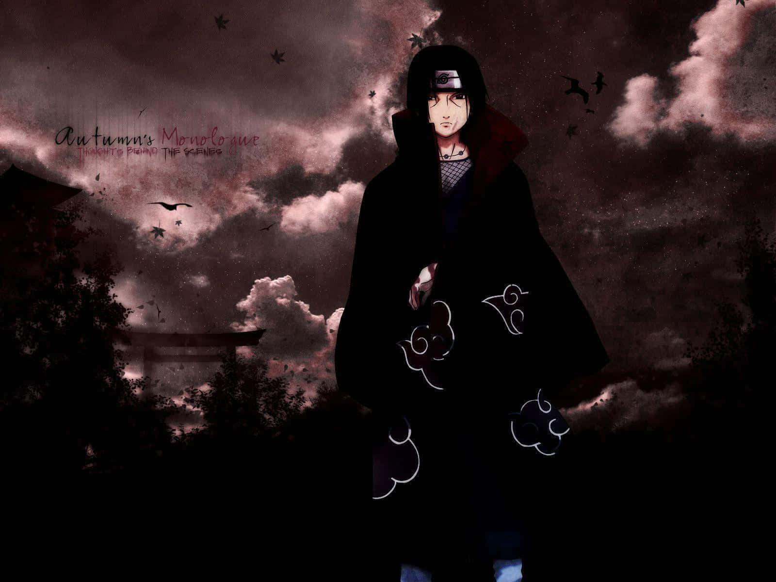 Naruto Itachi Standing In A Dark Forest Wallpaper