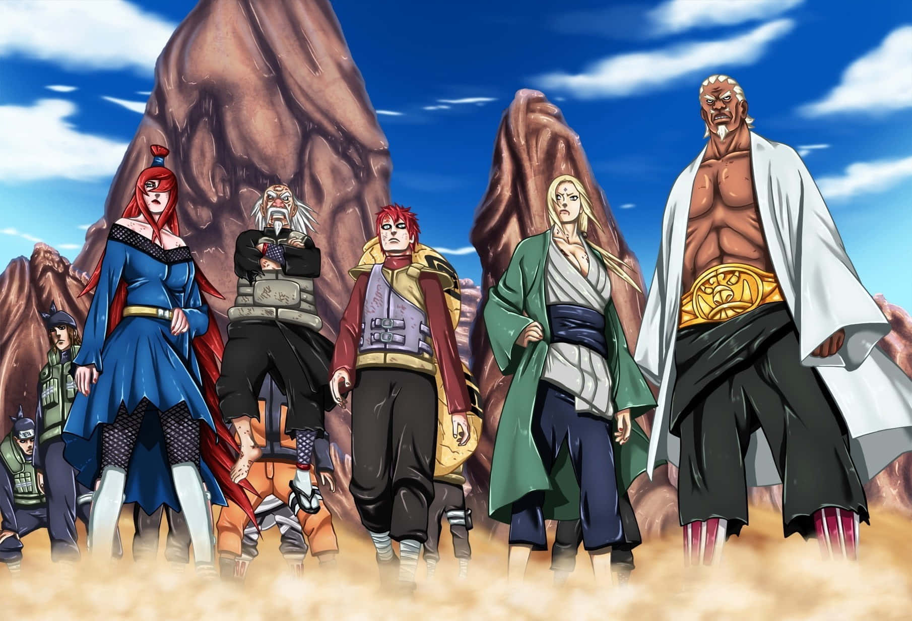 The Legendary Naruto Kage Surrounded by His Powerful Allies Wallpaper