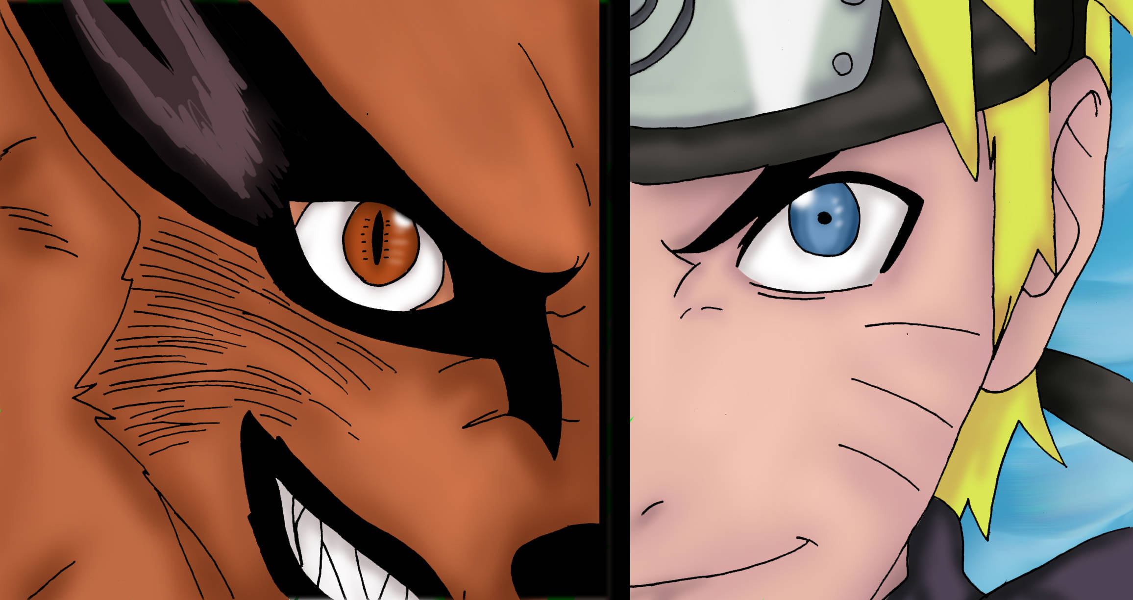 Naruto Kurama And Uzumaki Half Face Art Background